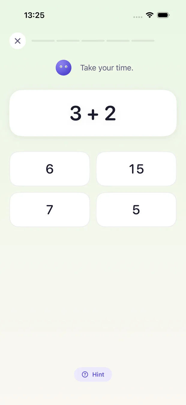 A Numera practice item with four large answer choices and no timer on screen.