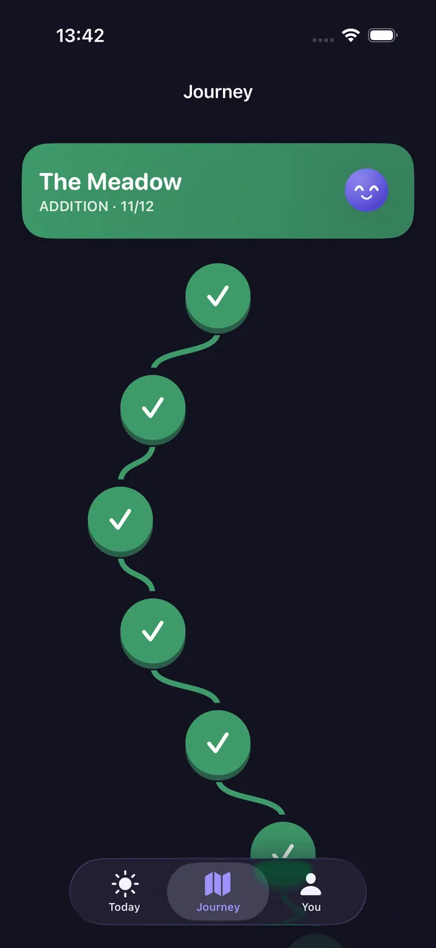 The journey map in dark mode.