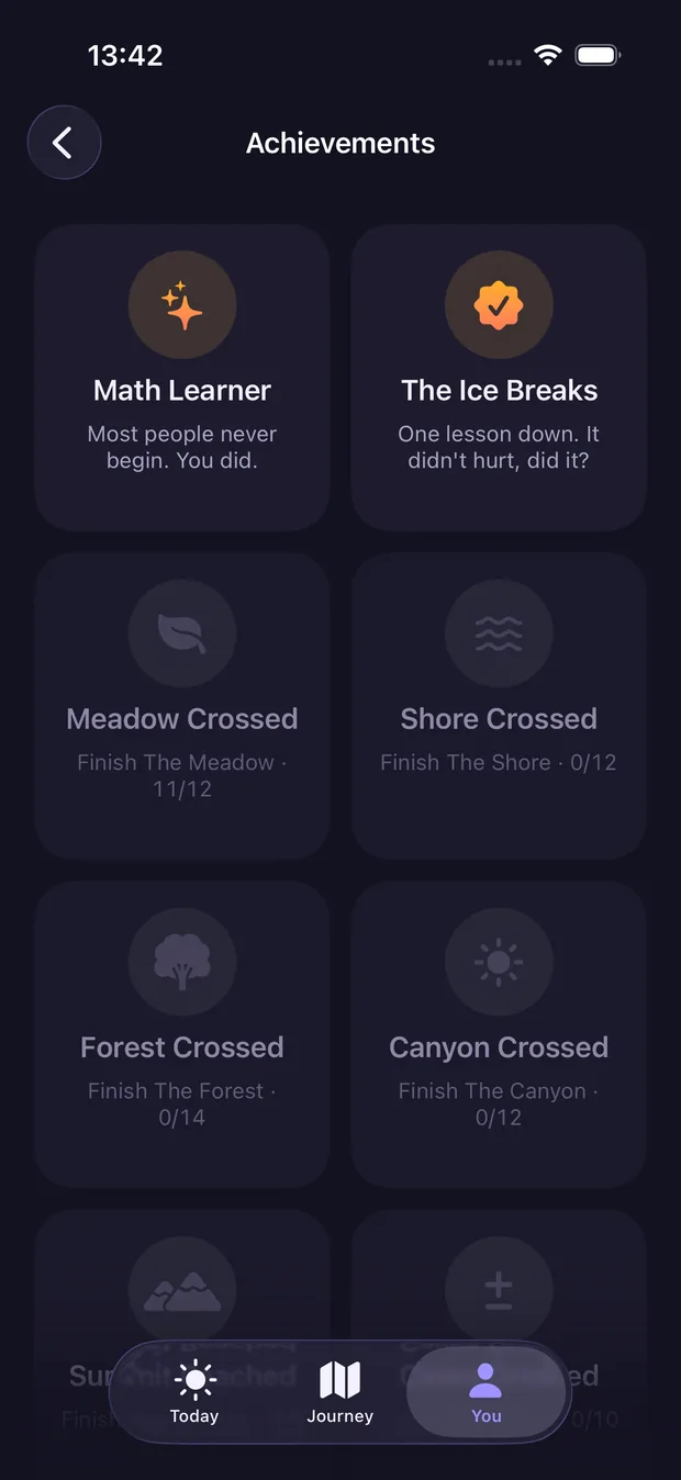 The achievements shelf in dark mode.